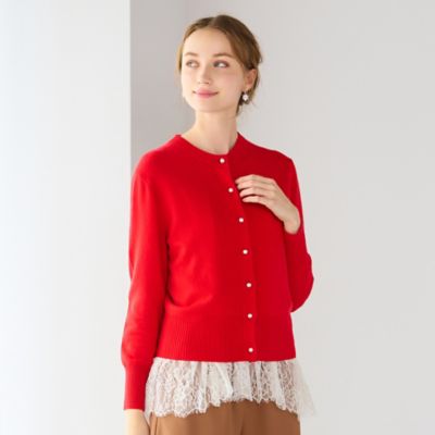 レリアン カシミヤ アンサンブル セット ニットカーディガン トップス パール キャミソール×ボーダー柄パールニットカーディガンアンサンブル