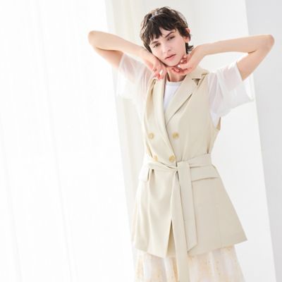 ＜R-ISM(Women) ＞【セットアップ対応・洗える・ウエストリボン】ストレッチダブルジレ（８１００３６０６）