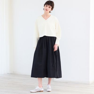 洗える】ニット×タフタコンビワンピース（81012601） | R-ISM