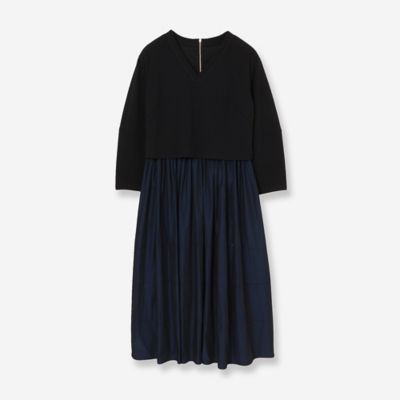 洗える】ニット×タフタコンビワンピース（81012601） | R-ISM