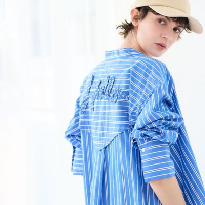 ＜R-ISM(Women) ＞【ロゴ刺繍・洗える】ストライプブロードシャツワンピース（８１０１２６０５）