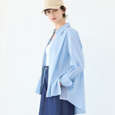 ＜R-ISM(Women) ＞【洗える・Ｓ／Ｍ／Ｌサイズ】サイドスリットストライプシャツ（８１０３２６０４）