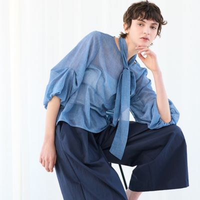 ＜R-ISM(Women) ＞【セットアップ対応・洗える・Ｓ／Ｍ／Ｌサイズ】シフォンデニムプリントブラウス（８１０３２６０７）