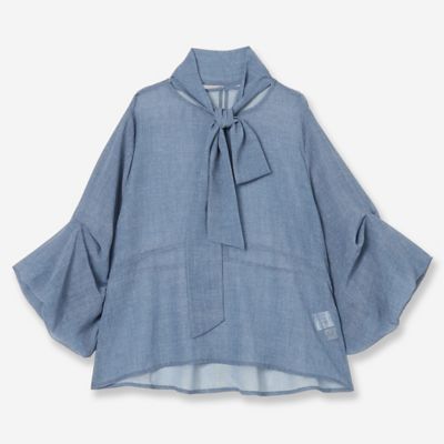 DSC デニムプリントシフォンブラウス セットアップ(在庫切れ) DSC / デニムプリントシフォンブラウス TOPS Night STORE | ダブル