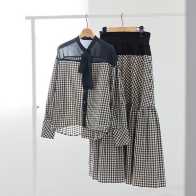 【セットアップ対応】タフタギンガムチェックブラウス（８１０３３５２１）