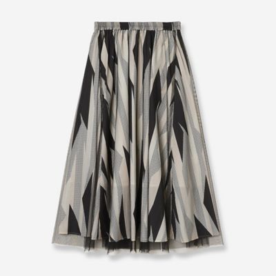 ＜R-ISM(Women) ＞【洗える・Ｓ／Ｍ／Ｌサイズ】ジオメトリックプリント×チュールスカート（８１０４２６０７）