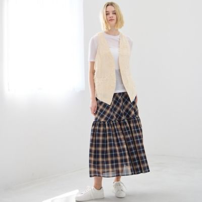 【セットアップ対応】オーガンジーチェックスカート（８１０４３５１２）