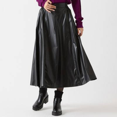インポート素材・洗える】フェイクレザーギャザースカート