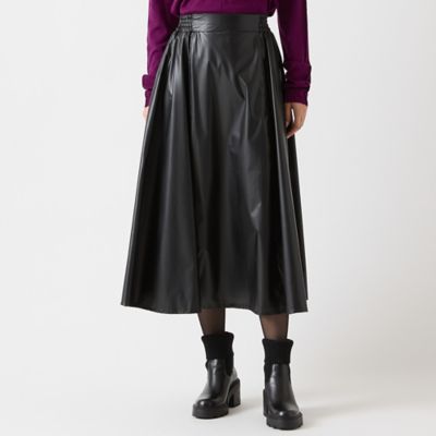 インポート素材・洗える】フェイクレザーギャザースカート