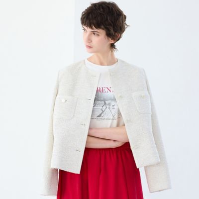 ＜R-ISM(Women) ＞【Ｓ／Ｍ／Ｌサイズ】ツイードノーカラージャケット（８１１０２６０４）