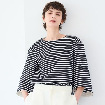 洗える】タック袖コットンボーダーカットソー（81122603） | R