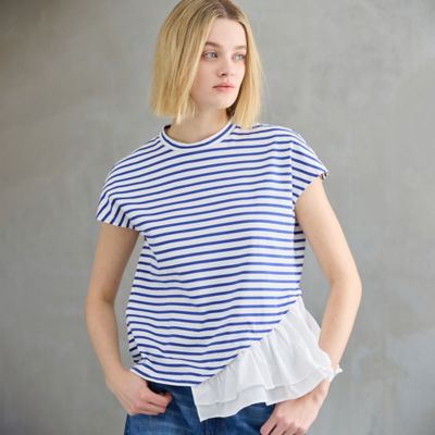 【接触冷感・ＵＶカット】タフタコンビボーダーカットソー（８１１２３５１４）