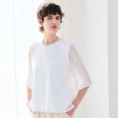 ＜R-ISM(Women) ＞【洗える・ラメ襟・Ｓ／Ｍ／Ｌサイズ】チュールコンビカットソー（８１１２３６１０）
