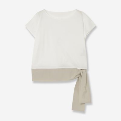 ＜R-ISM(Women) ＞【汗染み防止・撥水加工・接触冷感】リボンヘムコンビカットソー（８１１２４５１９）