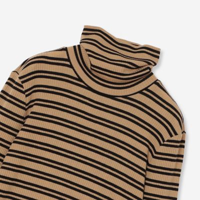 カシミヤブレンド・洗える】ボーダータートルカットソー