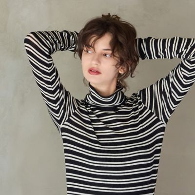 シルク100%☆TADO☆SILK DRESS インド製 India ボーダー カシミヤ100％】タートルネックボーダーニット（81136509