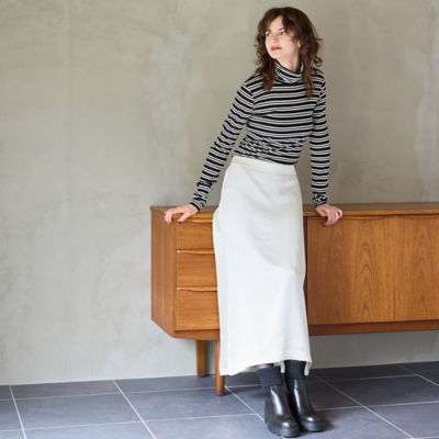 カシミヤブレンド・洗える】ボーダータートルカットソー