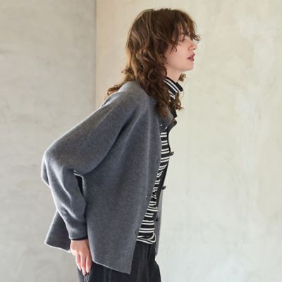 カシミヤブレンド・洗える】ボーダータートルカットソー