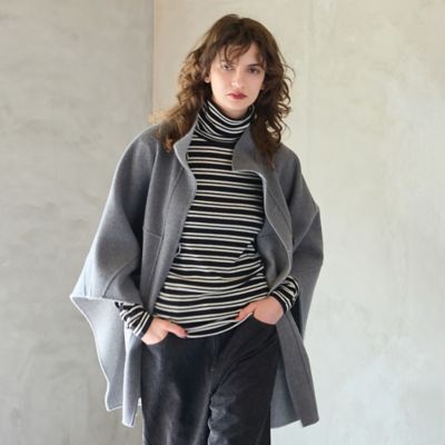 カシミヤブレンド・洗える】ボーダータートルカットソー