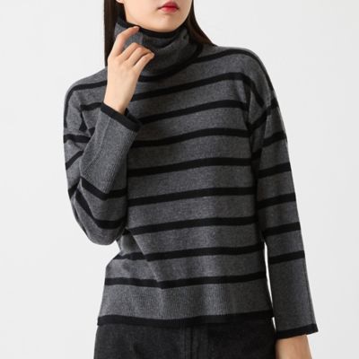 カシミヤ100％】タートルネックボーダーニット（81136509