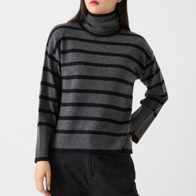 archivioブラックセーターストライプ09カシミヤ100%(新品.未使用) sk.0011AW25-black mono フェアアイルクルーネックセーター The