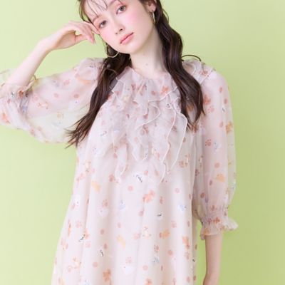 ＜Rose Tiara (Women/大きいサイズ)＞わんこプリントチュニックブラウス（８２０２２６０２）