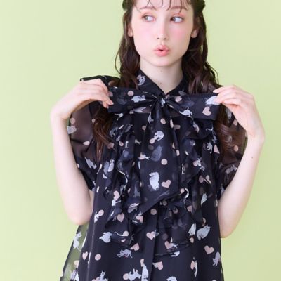 ＜Rose Tiara (Women/大きいサイズ)＞にゃんこプリントブラウス（８２０３２６０１）