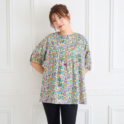新品タグ付きローズティアラ22fabricバックリボンブラウスユキエモン 22fabric】ボタニカルフラワー／ 襟付きブラウス