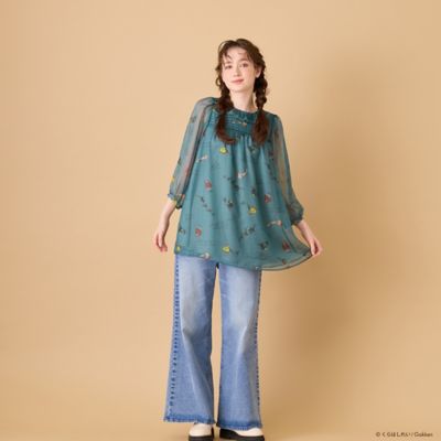 美品♡ ローズティアラ　ピンタックフリルカラーブラウス　リボンタイ　リネン　紺 美品♡ ローズティアラ ピンタックフリルカラーブラウス