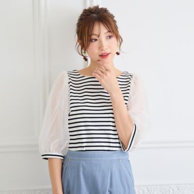 【２２ｆａｂｒｉｃ】リボンコレクター／ボーダーカットソー（８２１２３５０２Ａ）