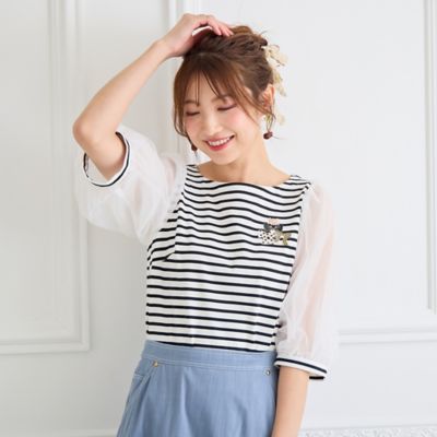 【２２ｆａｂｒｉｃ】リボンコレクター／ボーダーカットソー（８２１２３５０２Ａ）