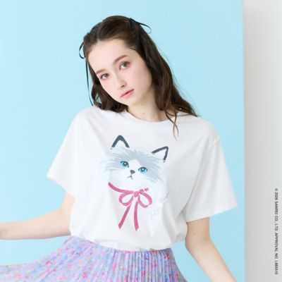 セルローズコットン天竺 山猫軒柄 半袖(HZ-T24-271) ネコプリント半袖Tシャツ（82123603） | Rose Tiara (Women