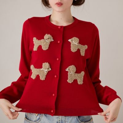 doublet ペンギン刺繍 赤 ニットカーディガン ダックスフンド柄ニットカーディガン|スタジオピッコーネ - ゴルフ