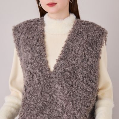 大きいサイズ❤️XL リバーシブル　ローズティアラ　ダウンベスト　ボア　ファー Vネックファーベスト（83005603） | Rose Tiara (Women