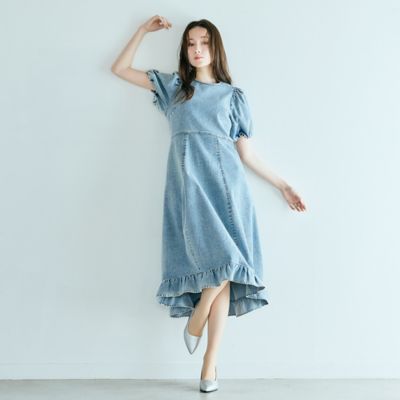 ＜Rose Tiara (Women/大きいサイズ)＞ライトデニムボリュームスリーブワンピース（８３０１１６０３）