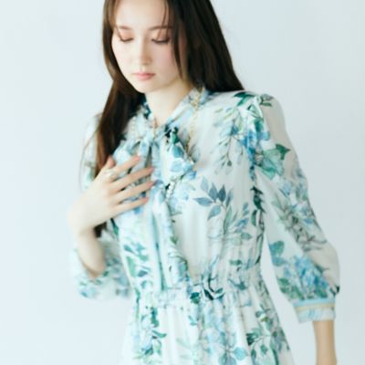 ＜Rose Tiara (Women/大きいサイズ)＞アジサイプリントワンピース（８３０１１６０４）