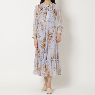美品 ローズティアラ ひざ丈ワンピース 大きいサイズ リボン 46 3L ボウタイプリーツワンピース（83012402） | Rose Tiara