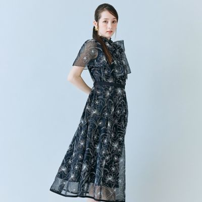 ＜Rose Tiara (Women/大きいサイズ)＞シアー刺繍バイカラーワンピース（８３０１２６０３）