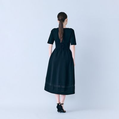 極美品✨ローズティアラ　洗える　XL 42 袖レース　フォーマルワンピース　紺 美シルエットニットワンピース（83012606） | Rose Tiara