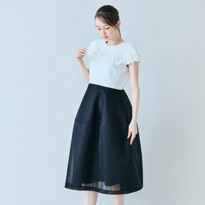 ＜Rose Tiara (Women/大きいサイズ)＞リボン付き異素材ワンピース（８３０１２６０７）