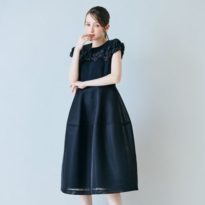 未使用•未試着タグ付き　TIARA 異素材ワンピース　ブラック リボン付き異素材ワンピース（83012607） | Rose Tiara (Women