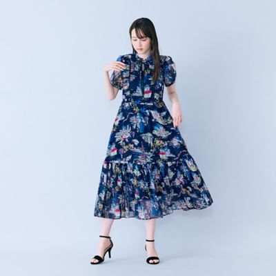 【極美品♡希少42】ローズティアラ高級ライン　フラワー刺繍&レースワンピース　紺 パリプリントワンピース（83013603） | Rose Tiara (Women