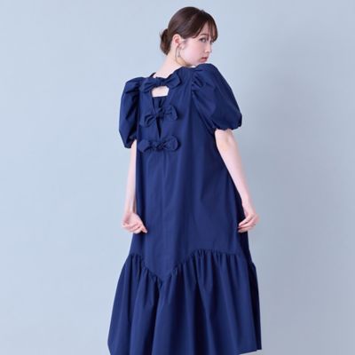 美品✨PRADA ペプラム切替 バックリボン フレアワンピース ハイウエスト 紺 バックリボンフレアワンピース（83013605） | Rose Tiara