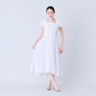 ワンピース Roberto White ピンタック綿シフォンワンピース（83013606A） | Rose Tiara