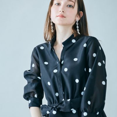 Rose Tiara (Women/大きいサイズ)/ローズティアラ(大きいサイズ) シャツ風ドットワンピース(83014505) クロ ワンピース・ドレス【三越伊勢丹/公式】