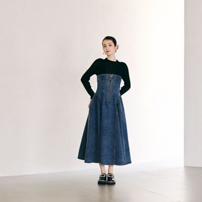 タグ付き　ローズティアラ ロングワンピース　デニム調　リボンベルト 可愛い　夏 タグ付き ローズティアラ ロングワンピース デニム調 リボン