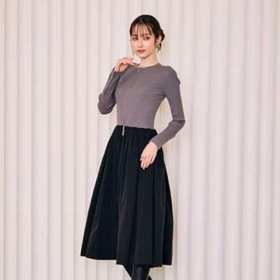 フロントジップアップ異素材ドッキングワンピース（83015606