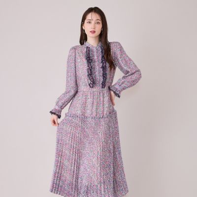 【美品♡希少46】ローズティアラジュエル　ファンシーツイードフリンジワンピース ファンシーツィードプリントプリーツワンピース（83015607
