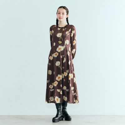 ストライプベロアフラワープリントワンピース（83016504