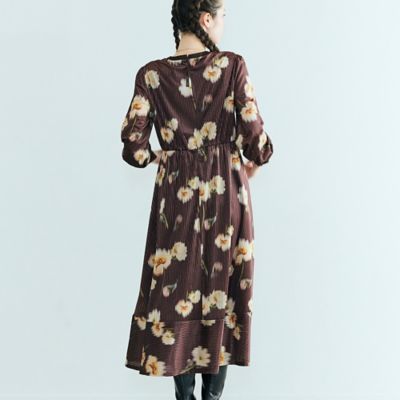 ストライプベロアフラワープリントワンピース（83016504